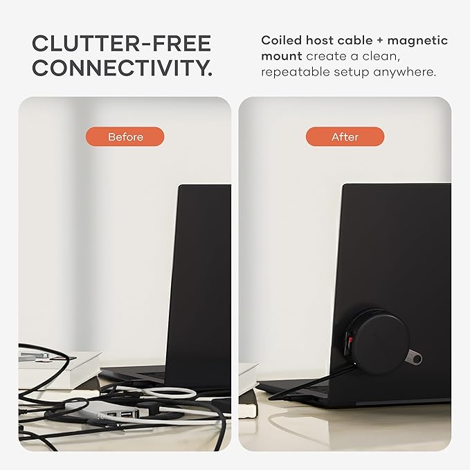 Satechi OntheGo??7-in-1 USB-C Hub, Compact Magnetic Multiport Adapter, 100W PD, HDMI 4K/60Hz, Gigabit Ethernet, 2×USB-A 5Gbps, SD/microSD Reader, Coiled Cable, for Mac & Windows ??Space Black