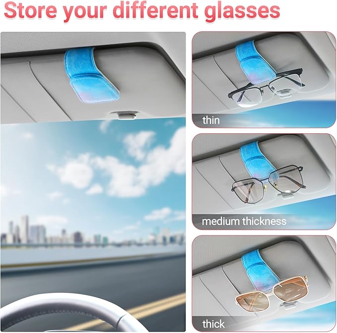 KanSmart Sunglass Holder for Car Visor Sunglasses Clip Magnetic Leather Glasses Eyeglass Holder Truck Car Accessories for Woman Man -Blue Wave