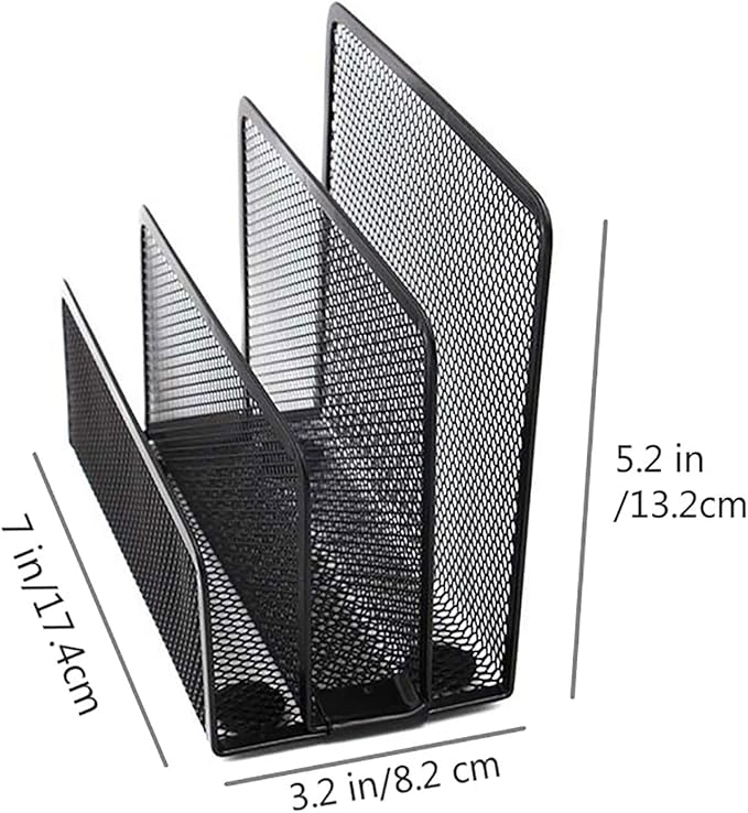 VANRA 2 Small Letter Sorters Desktop Envelopes Holder Organizer Metal Mesh with 3 Vertical Upright Compartments (2 Black)