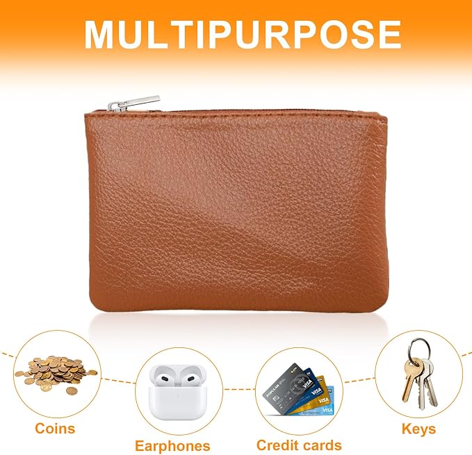 4 Pcs Leather Coin Purse Pouch for Men Women, Small Change Purse with Zipper Small Change Purse for women Mini Coin Pouch for Women Small Pouch for Purse Small Coin Bag Change Purse for Coins Card Key