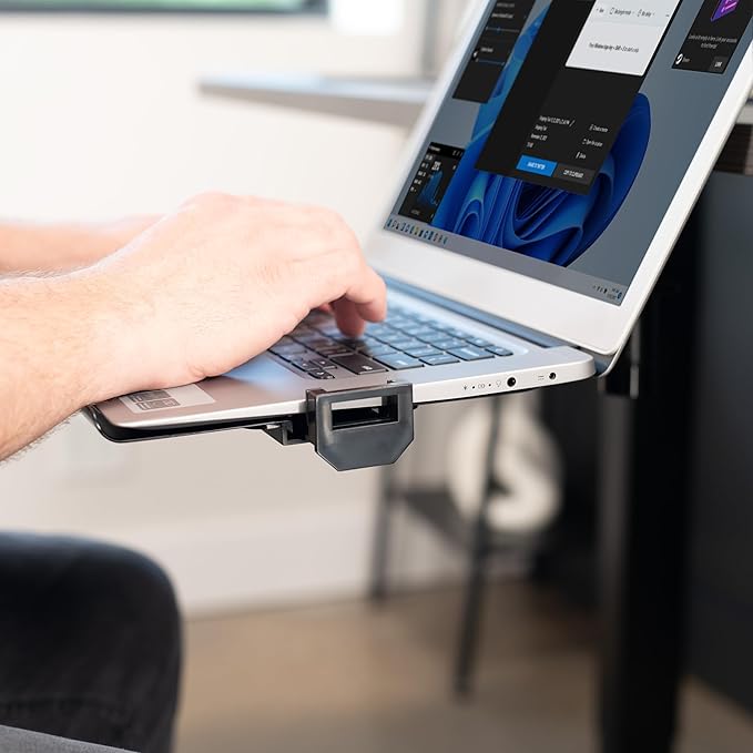 VIVO Clamp-on 12 x 9 inch Rotating Laptop Tray, Extra Sturdy Single Desk Swivel Clamp, Ergonomic Typing, Black, MOUNT-LAP1CB