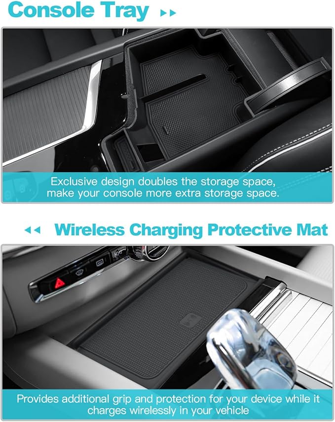 CDEFG 2Pcs for 2026 Volvo XC60 Center Console Organizer for 2026 Volvo XC60 Accessories Middle Console Tray Armrest Storage Box Wireless Charging Cover