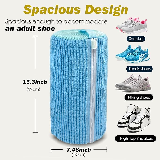 Shoe Washing Machine Bag,Laundry Shoe Bag for Washer and Dryer,Reusable Shoe Cleaning Bag for Sneakers,Tennis Shoes,With Self-locking Zipper, Microfiber Inside,Include Shoe Bag (Pro Blue - 1 Pack)