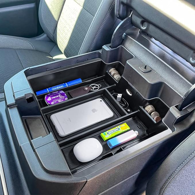 TACOBRO [Full-Coverage Center Console Organizer Compatible with 2019-2022 Chevy Silverado 1500/GMC Sierra 1500 and 2020-2023 Silverado/Sierra 2500/3500HD Accessories, Armrest Insert Tray,Black