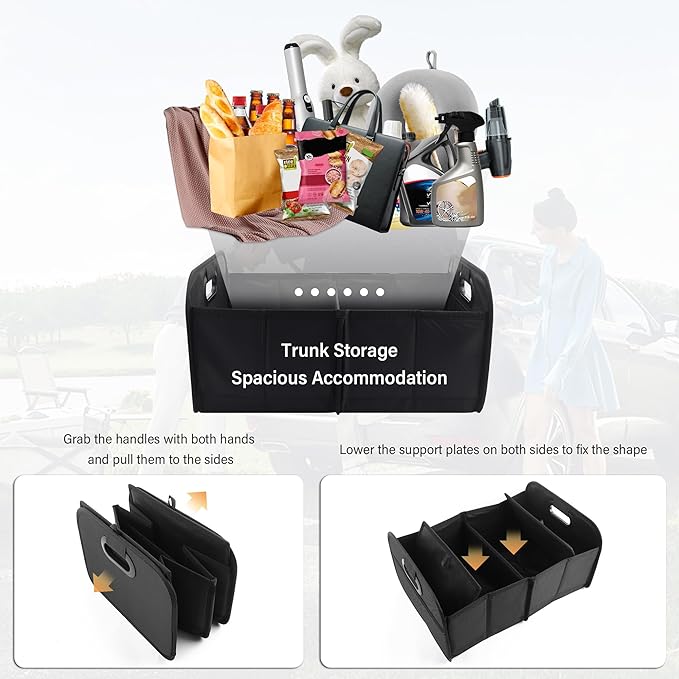 Large Capacity Trunk Organizer for Car,Foldable Multi-Compartment SUV Trunk Organizer for Storaging Tools Toys Foods,Universal Oxford Cloth Car Organizers and Storage