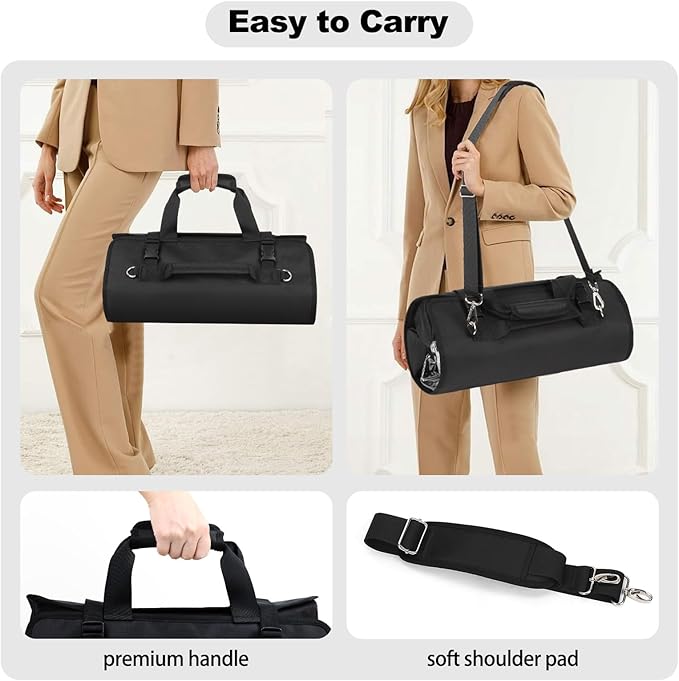 Hair Tools Travel Bag, Roll Up Tool Bag Organizer for Hair Stuff, Hairstylist Traveling Bag with 8 Detachable Zipper Pouch, Professional Cosmetology Bag for Hairdresser Barber, Heat Resistant Lining