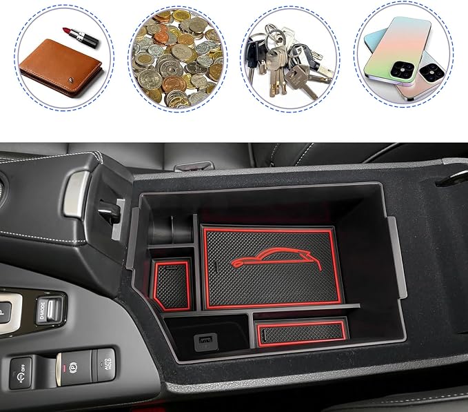 Gah for Infiniti QX55 QX50 Center Console Armrest Storage Box compatible with Infiniti QX50 2018 2019 2020 2021 2022 2023 Infiniti QX55 2022 2023 Tray Insert Organizer Glove Pallet Accessories (red)