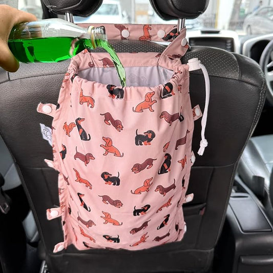 FLOCK THREE Leak-Proof Waterproof Car Trash Bag Foldable Multipurpose Trash bin Container Storage Cute Grocery Organizer for Automotive Cars SUVs and Trucks Backseat Headrest 7 Liters