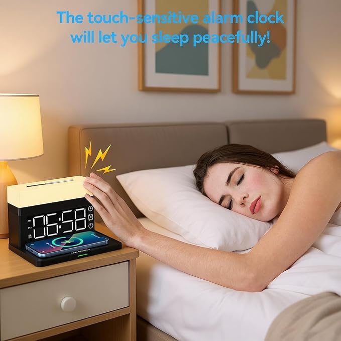 AYI Multifunctional Wireless Charging Station with Alarm Clock, 15W Fast Charger for Phones Watches Earbuds Qi-Certified, Stand with 7 RGB Night Light Modes - N65 White.