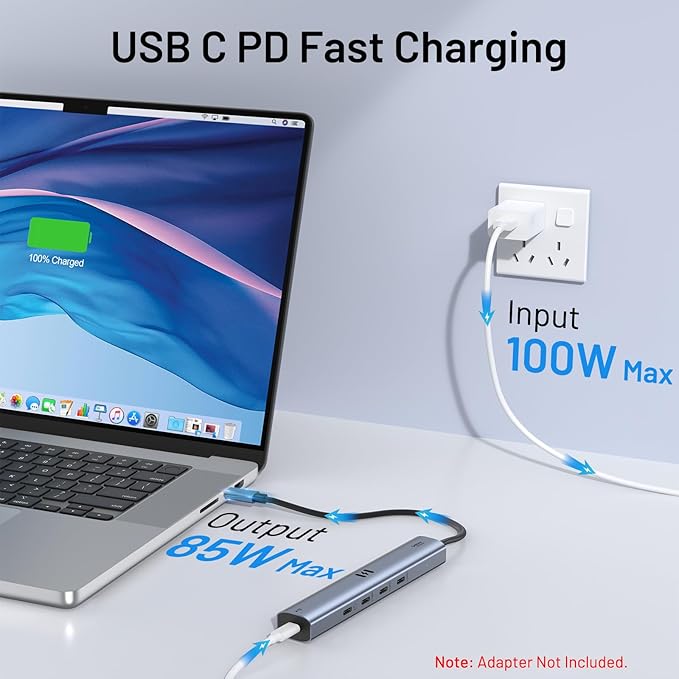 10Gbps USB C Hub with 4K@60Hz Video Display, Selore 5 Ports USB-C Splitter, C Port Data Transfer, 100W PD-in Charging, Dongle Multiport Adapter for MacBook Pro, iPad, Dell, HP, and More