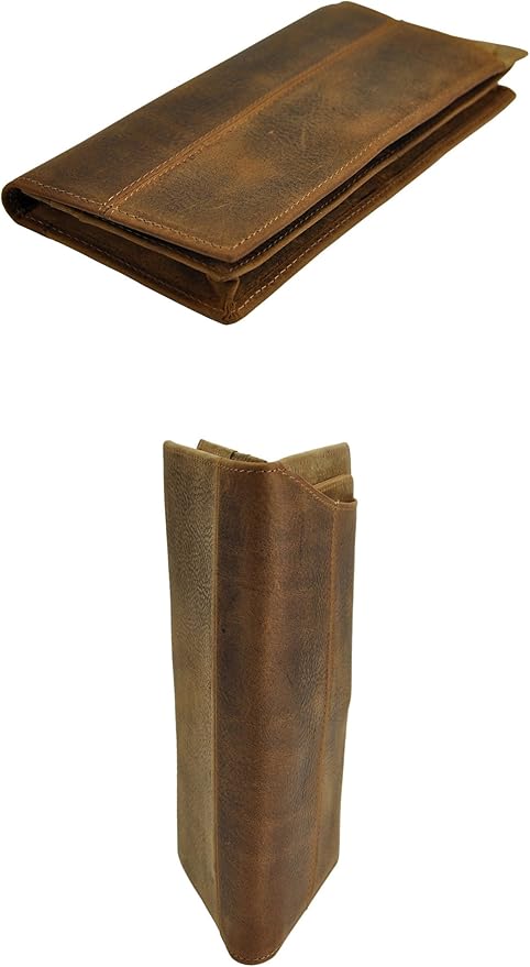 Le'aokuu Mens Genuine Leather Bifold Wallet Organizer Checkbook Card Case (1019 Light Brown)