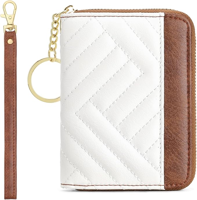 GAEKEAO Credit Card Holder Small Wallet for Women RFID Blocking Leather Zipper Wallet with Wristlet Beige＆Brown