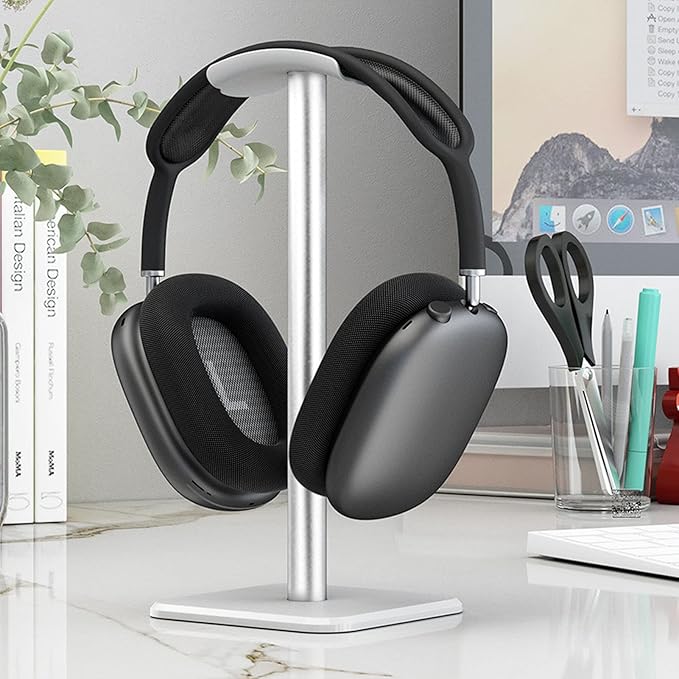 VBESTLIFE Headphone Stand, Headset Holder Earphone Stand with Aluminum Supporting Bar, for All Headphones Size for PC Gaming Headset Display & Headphones (White)