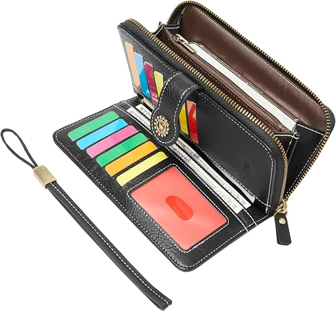 TFKGS Wallet for Women RFID Blocking Leather Large Capacity Card Holder Ladies Phone Clutch Travel Long Purse Wristlet | RFID Blocking, Leather, Large Capacity, Ladies, Travel