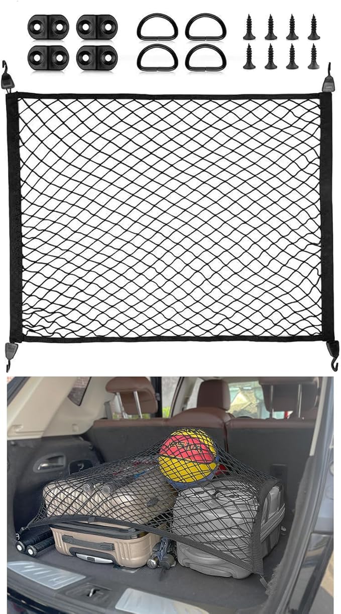 Elastic Cargo Net for SUV, Trunk Net with Hook, Car Net for Trailer, Truck Bed Netting Cover Storage,40"x 24" Stretch to 79"x43"for Universal Organizer, Luggage Cover