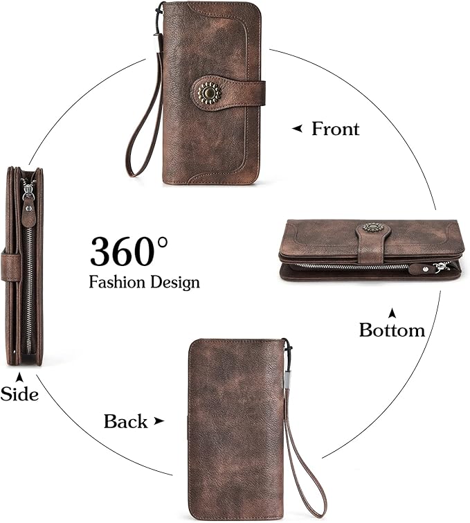 BOSTANTEN Leather Wallet for Women RFID Blocking Zip Around Credit Cards Holder Phone Clutch