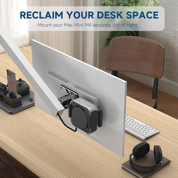 for Mac mini M4 Mounting Bracket with VESA Mount Adapter Plate - 35x75mm to 100x100mm VESA Monitor Arm Extension Plate, Behind Monitor/Wall/Desk Mount Holder for Mac mini M4 & M4 Pro 2024