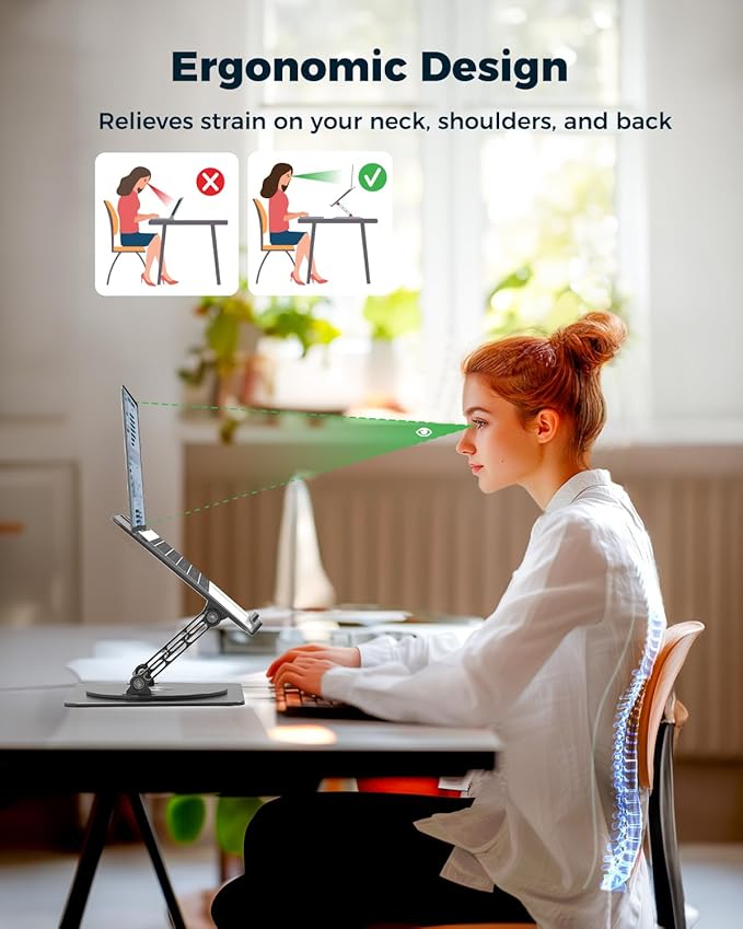 360° Rotating Laptop Stand for Desk | Adjustable, Foldable, Portable Aluminum Ergonomic Riser | Compatible with MacBook, Dell, HP & All Laptops 10-16 inch | Gold