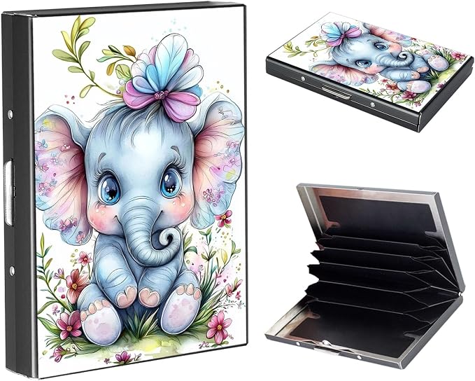 RFID Metal Wallet Credit Cards Holder Slim Mini Business Card Holder Metal ID Case Gift for Men Women,Baby elephant