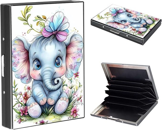RFID Metal Wallet Credit Cards Holder Slim Mini Business Card Holder Metal ID Case Gift for Men Women,Baby elephant