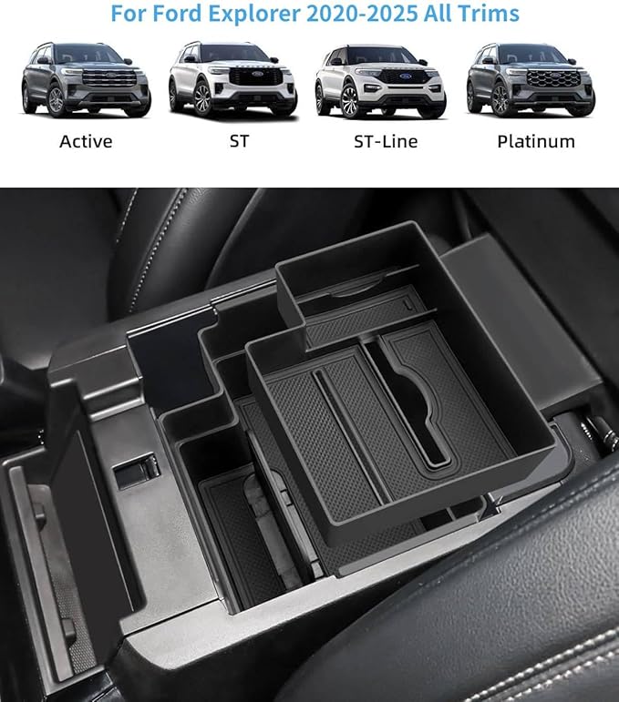 Double-Layer Center Console Organizer for 2025 2024-2020 Ford Explorer, ABS Armrest Storage Box, Middle Console Tray Organizer, Armrest Insert Container