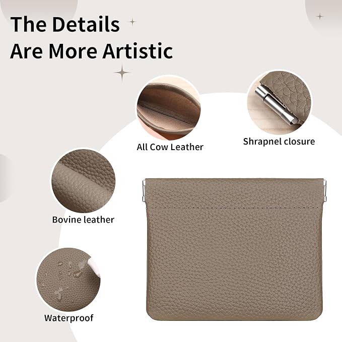 Genuine Leather Squeeze Coin Purse Pouch Change Holder For Men & Women Mini Change Purse Pouch for Pocket, Small Pouch Credit Card Key Headset Lipstick Holder (Grey)