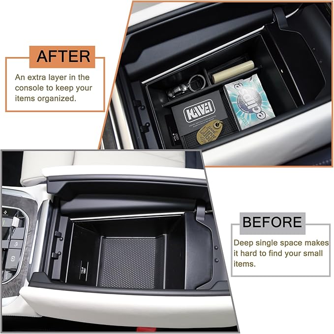 HGWEI Center Console Organizer Compatible with BMW X5/G05 X7/G07 2019-2026, X6/G06 2020-2026 Armrest Storage Box Insert Tray with Rubber Mat, Black