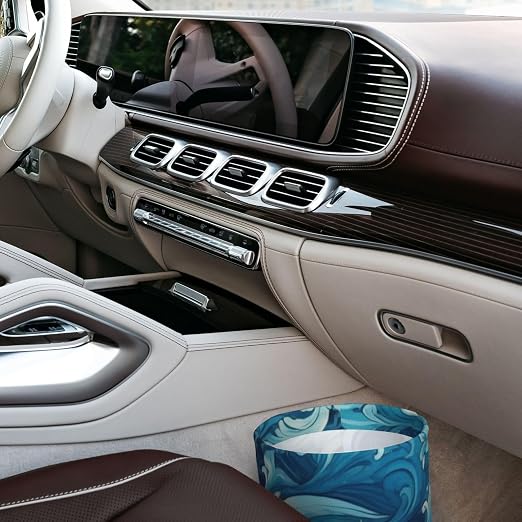 Small Car Trash Can, Ocean Waves Design Hanging Foldable Car Trash Bag, Waterproof Leakproof Garbage Bin, Car Interior Organizer Accessories