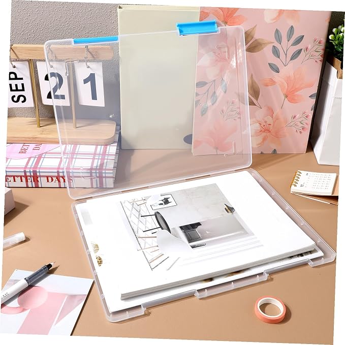 4pcs Transparent File Storage Boxes with Lids Clear Desktop Organizer for Office and Student Paper Document Storage Stackable Plastic Letter Case for Scrapbooking and Desk Supplies