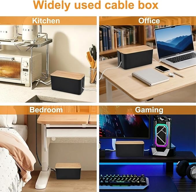 Cable Management Cord Cover Wire Hider Box Concealer Organizer Protector System for Home Theater Entertainment Center Office School (Wood Black)