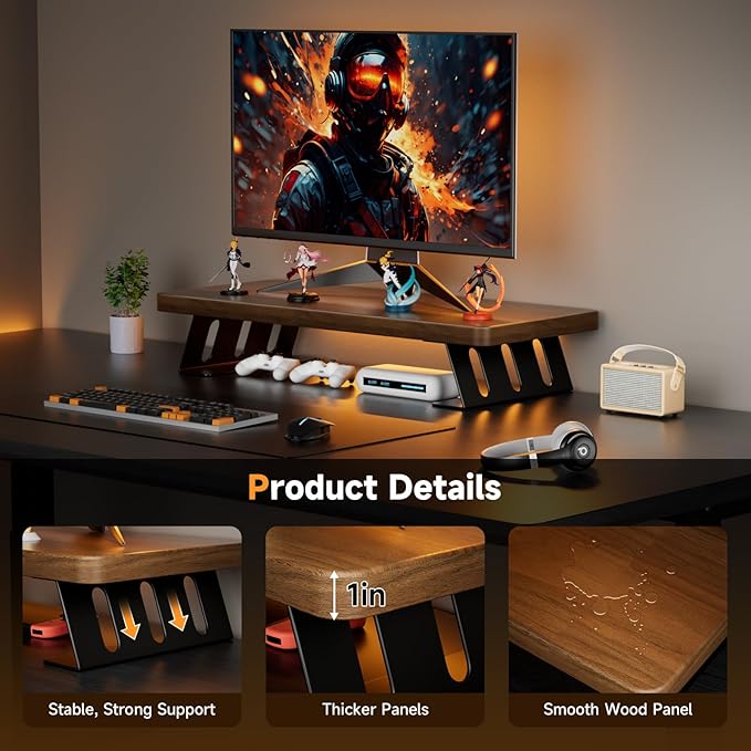Monitor Stand - 24 Inch Wood Monitor Stand Riser, 220 Pounds Load Capacity Desk Monitor Riser for Laptop/PC/Printer, Desktop Stands Organizer for Home Office