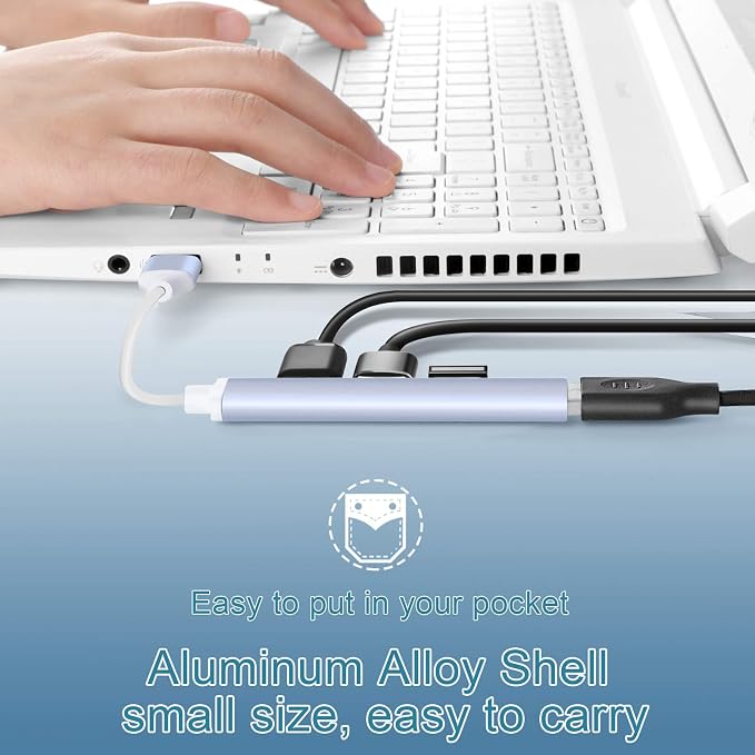 4-Port USB Hub Port Splitter: USB Port Expander - USB 3.0 Hub USB Dongle Multiport for Office Laptop PC Dell HP - Aluminum Alloy