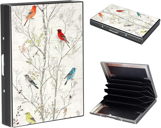 RFID Metal Wallet Credit Cards Holder Slim Mini Business Card Holder Metal ID Case Gift for Men Women,Tree and Bird