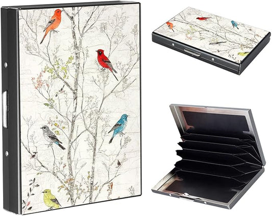 RFID Metal Wallet Credit Cards Holder Slim Mini Business Card Holder Metal ID Case Gift for Men Women,Tree and Bird