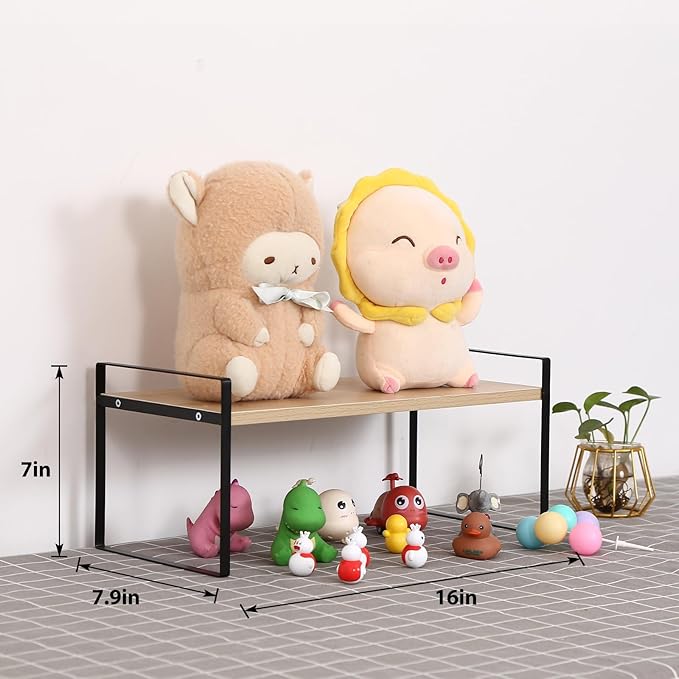 YGYQZ Wood Office Desk Shelf Organizer - Desktop Supplies Cute Dresser Top Organization Storage Rack and Cubicle Decor Aesthetic Bookshelf for Women Man and Kids (Black Wood-Single Tier)