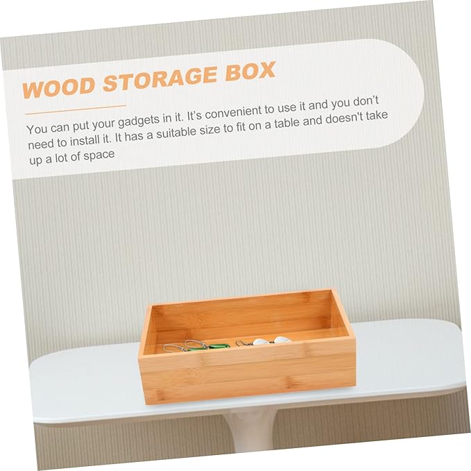 VALICLUD Bamboo Desktop Storage Box for Organizing Items Compact Khaki Design Wood Craft Versatile Storage for Home Office No Lid for Easy Access