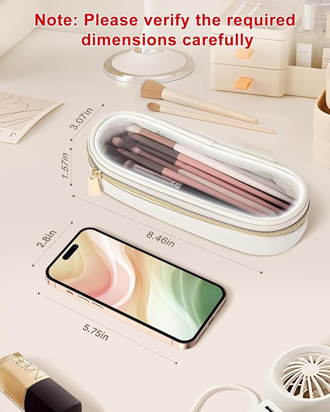 Soimeat Clear Travel Makeup Brush Holder, Leather Makeup Brush Toiletry Bag, Portable Cosmetic Brush Case, Transparent Waterproof Makeup Brush Storage Bag, White, Large