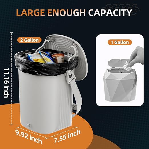 2 Gallon Silicon Car Trash Can with Lid - 100% Leak-Proof Trash Bin, Waterproof Garbage Can, Gifts for Men and Women