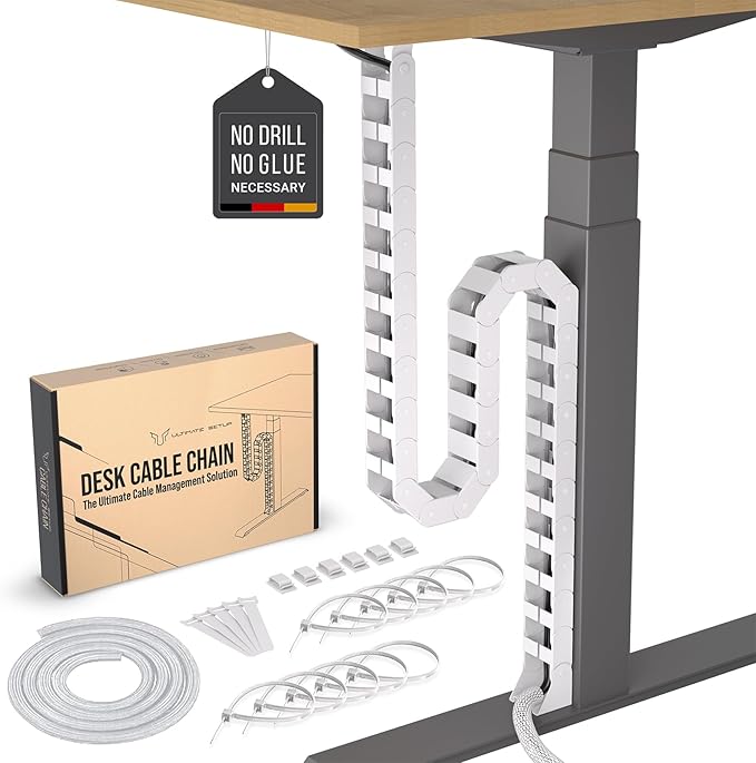 Under Desk Cable Management Vertebrae - Perfect for Sit Stand Desk - White, 133 cm