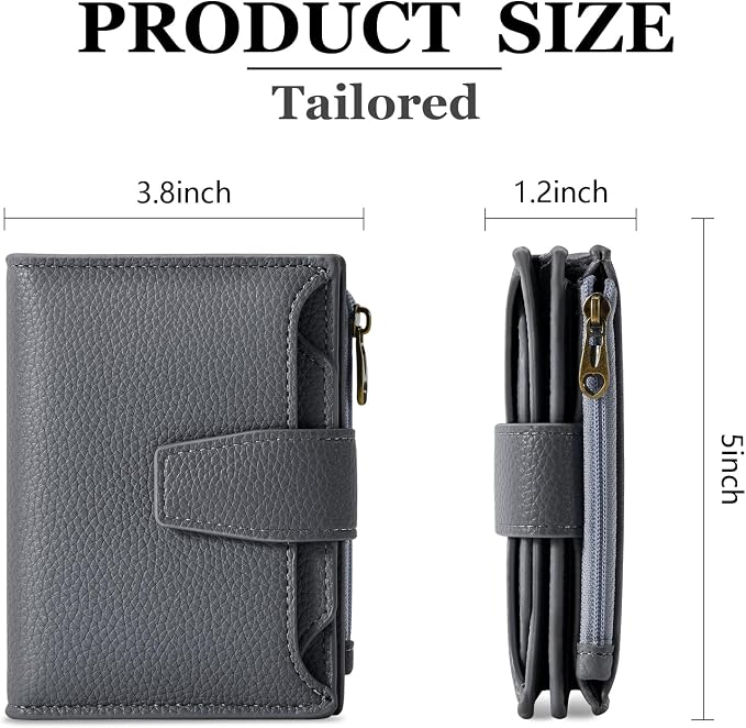 Airkit Small Wallet Women RFID Blocking Soft Leather Bifold Compact Card Holder Wallet for Women with Zipper Coin Pocket 4 ID Window