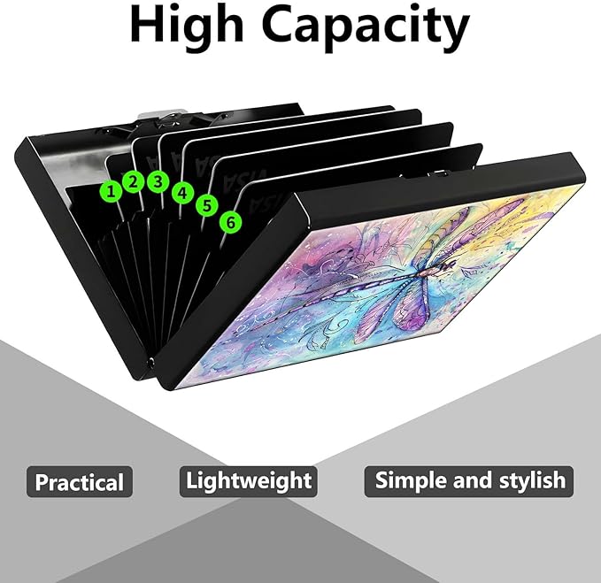 Credit Card Holder, Dragonfly Watercolour Design Mini RFID Blocking Aluminum Wallet Slim Metal Hard Case Shell Travel Wallet ID Case Small Credit Cards Case Business Cards for Women Men Girls