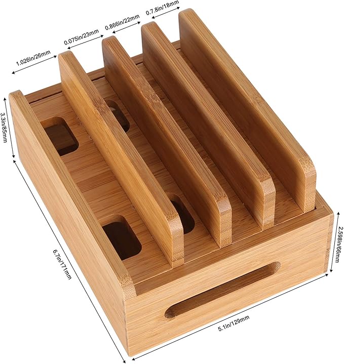 Bamboo Wood Multi-Device Desktop Dock Station Charger Holder Charging Cradle Charge Stand Compatible for iPhone 16 15 14 13 12 11 Pro Max XS XR X iPad 3 4 Mini Pro Air Samsung Huawei Smartphones