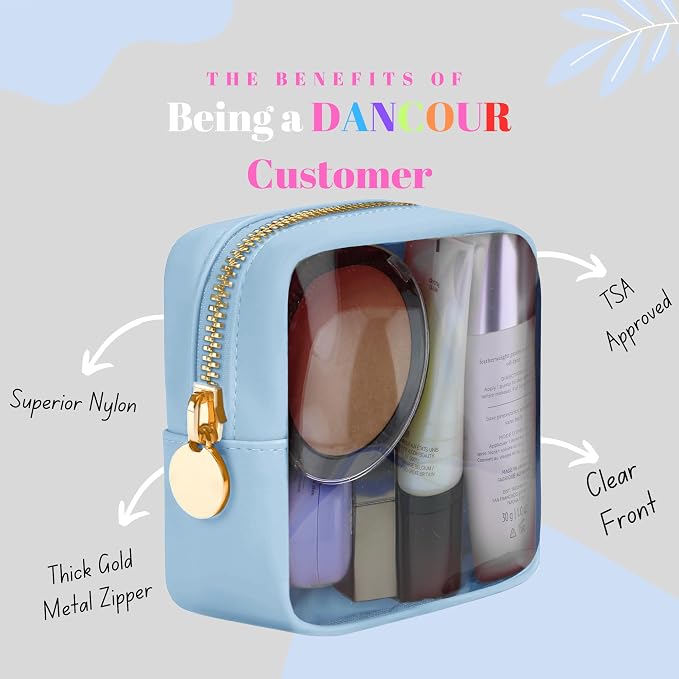 Clear Makeup Bag Mini Pouch for Purse Small Cosmetic Bag Travel Organizer Light Blue Cosmetic Case Pouch