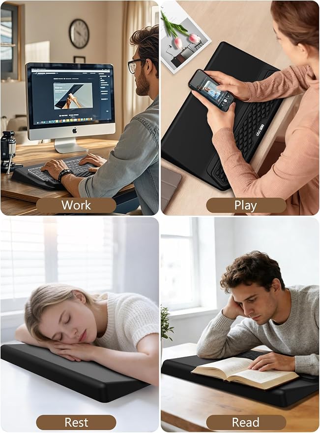 2-in-1 Ergonomic Keyboard Stand with Wrist Rest, Comfy Keyboard Riser Holder with Massage Design, Black