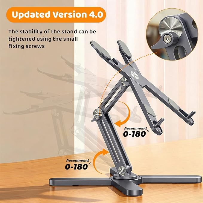 Moallia N86 360 Rotating Laptop Stand, Adjustable Height & Angle, Ergonomic Metal Riser for Desk Collaborative Work, Fully Foldable for Easy Storage, Fits All MacBook & Laptops up to 16 inches, Grey