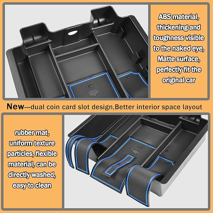 TACOBRO [Full-Coverage Center Console Organizer Compatible with 2019-2022 Chevy Silverado 1500/GMC Sierra 1500 and 2020-2023 Silverado/Sierra 2500/3500HD Accessories, Armrest Insert Tray, Blue