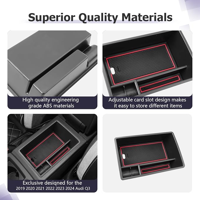 2019-2025 Auid Q3 F3 Center Console Organizer Armrest Storage Box Insert Tray Armrest Console Organizer 2024 2025 Auid Q3 Accessories (Red)