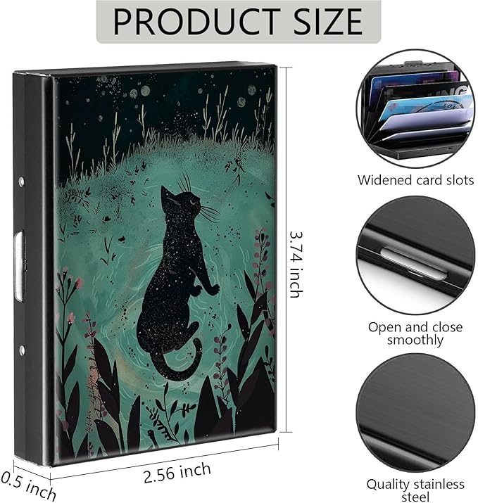 Credit Card Holder, Cat Watercolour Design Mini RFID Blocking Aluminum Wallet Slim Metal Hard Case Shell Travel Wallet ID Case Small Credit Cards Case Business Cards for Women Men Girls