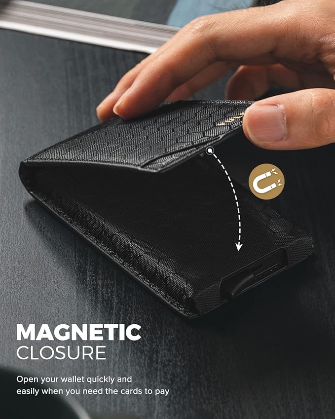 VULKIT Pop Up Wallet for Men, Credit Card Holder Minimalist Slim Bifold Wallets RFID Blocking with Gift Box Black Grid