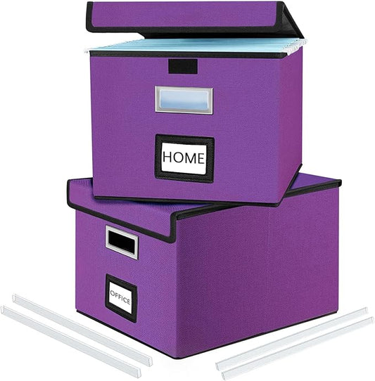 Upgraded File Organizer Boxes with Lids, Linen Hanging Filing & Storage Boxes with Plastic Slides for Office/Decor/Hom, Universal Hanging Filing Organization Boxes for Letter/Legal Folder